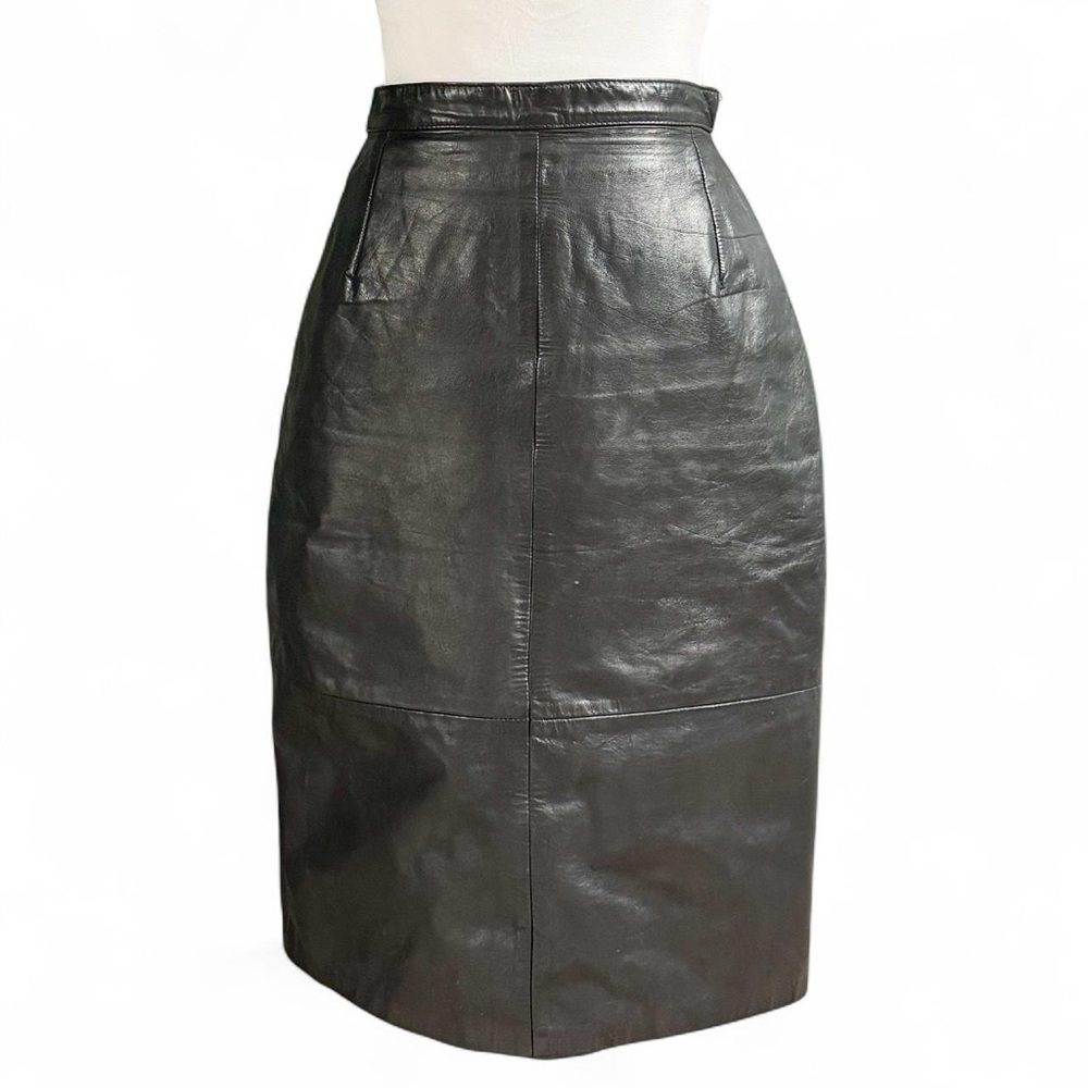 Elegant Black Leather Midi Skirt